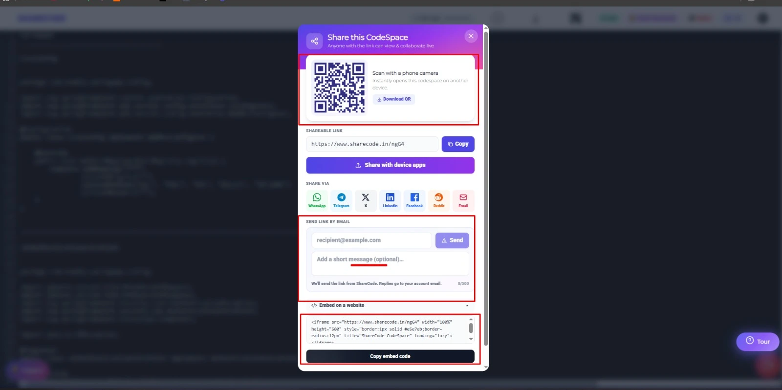 A ShareCode code space open in the browser — a Python file with line numbers and syntax highlighting, a top bar showing Run, Claim Ownership, Delete, AI and share controls, and an 'Anonymous' session badge.